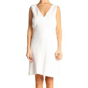 J.Crew White Textured Classic Sheath Dress Diagonal Stripes V Neck Size 0